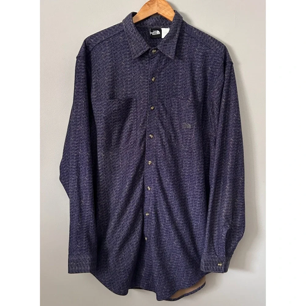 The North Face Shirt Mens XL Purple Geometric Print Button Down Fleece Lined VTG